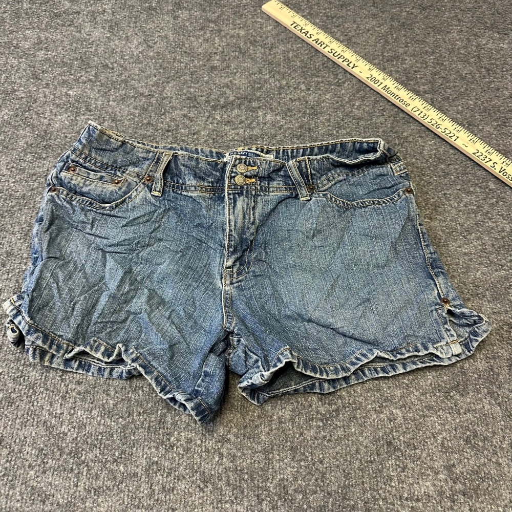 Old Navy Denim Shorts Womens Size 8 Blue Cotton Low Rise Casual Summer Slit Hem